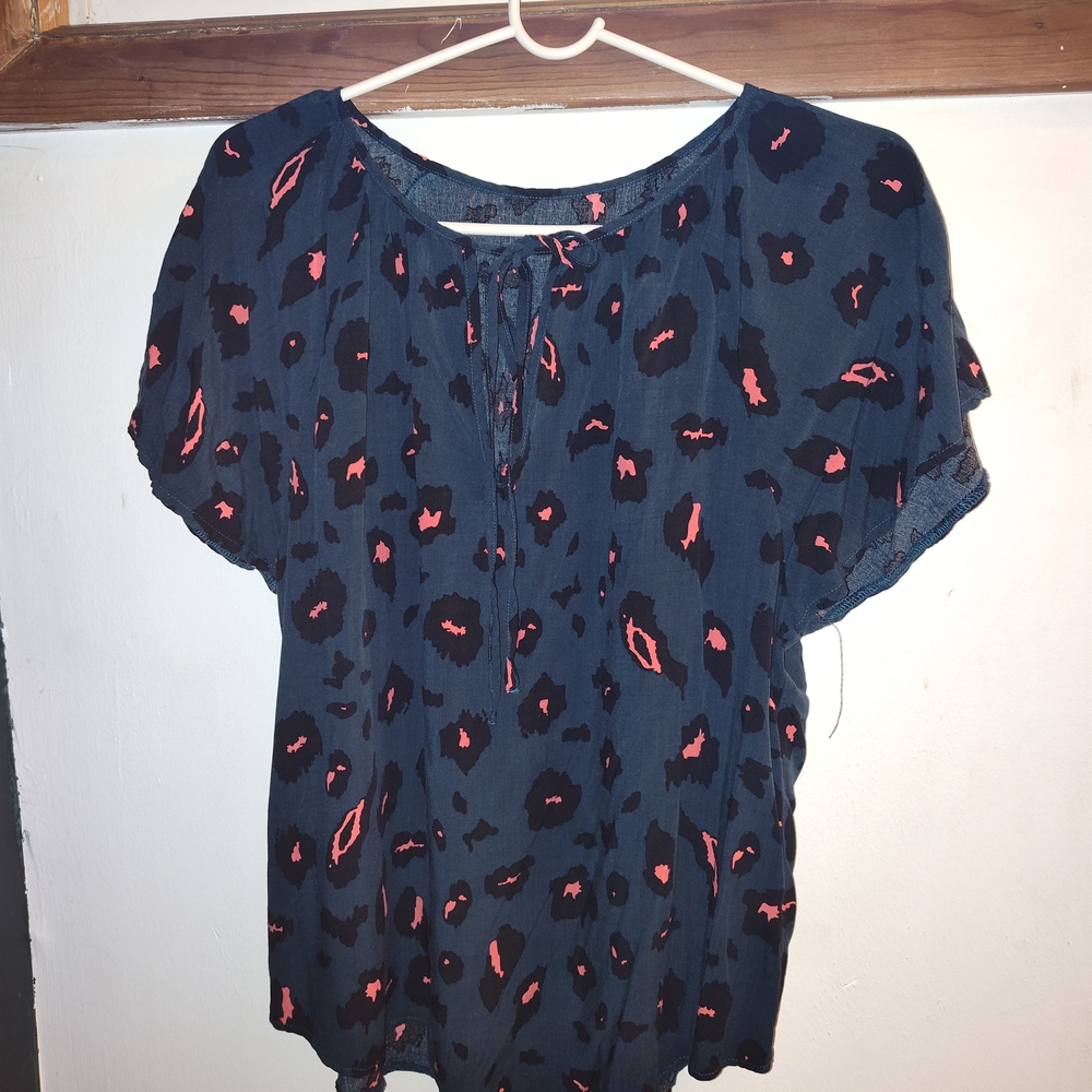 SHEIN  Leopard Print Tie-Neck Blouse with Coral Spots